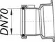 Dallmer Anschluss-Muffe mit einem durchgehenden Rohrsystem, betont durch klare Linien und eine einfache Verbindungstechnik. Diagramm zeigt die Montageöffnung und Struktur.