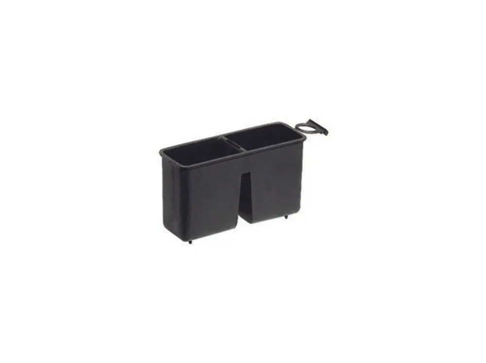 Schlammeimer von Dallmer mit zwei Fächern, gefertigt aus schwarzem Kunststoff. Entwässert Schmutzwasser in Abwassersysteme.
