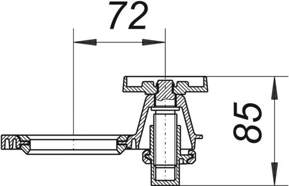 Dallmer Absperrung, technische Zeichnung eines Abschnitts mit sichtbarer Struktur und Dimensionierung. Schnittansicht zeigt die Bauteile in detaillierter Darstellung.