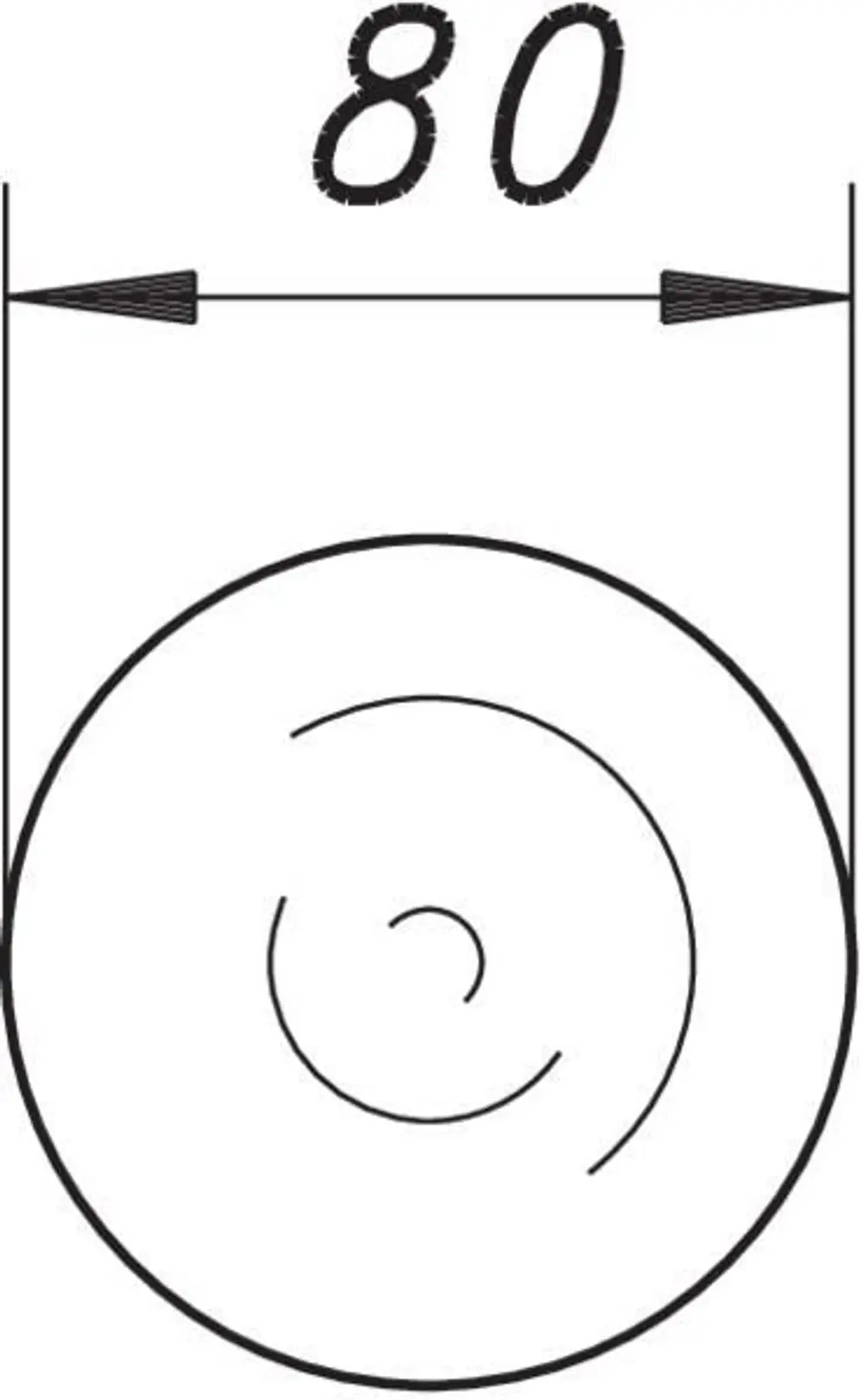 Dallmer Produktillustration mit einem Spiraldesign und einem Maß, das auf die Dimensionierung oder den Durchmesser hinweist. Klar erkennbare Linien und Struktur.