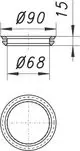 Dallmer Rückstaudichtung, scheibenförmig, mit den Durchmessern Ø90 mm und Ø68 mm, 15 mm hoch. Technische Zeichnung zur Darstellung der Maße und Form.