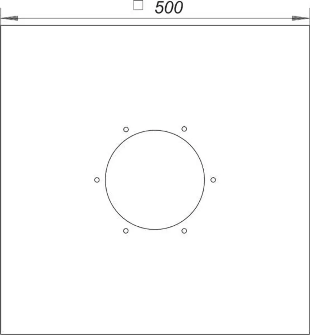 Dallmer Anschluss-Manschette in kreisförmigem Design, umgeben von mehreren kleinen Löchern, auf quadratischem Hintergrund.