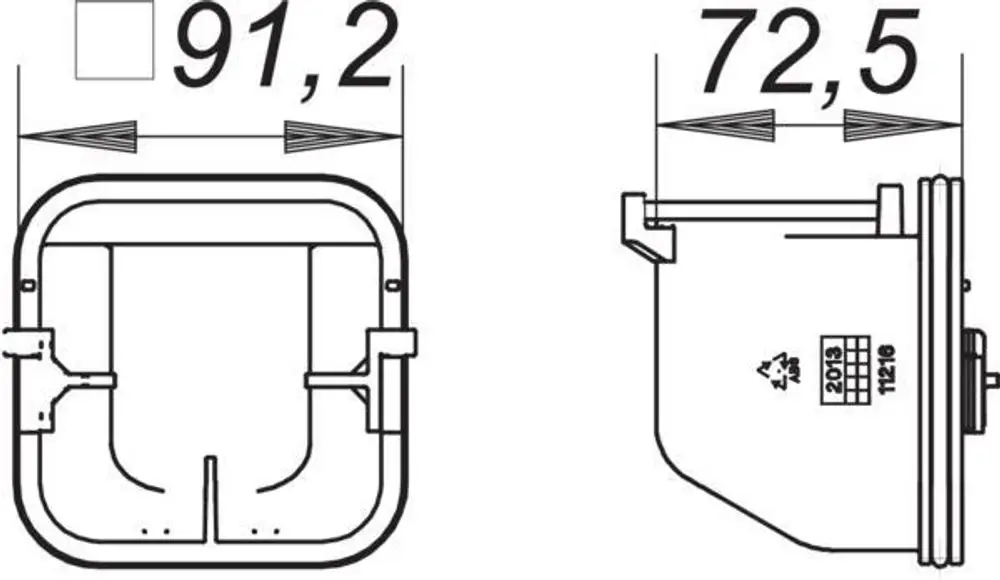 Technische Zeichnung eines Dallmer Ventileinsatzes, ohne spezifische Maße oder Produktbezeichnung. Links: Ansicht von oben, rechts: seitliche Ansicht.