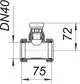 Dallmer Rohrbelüfter in Schnittansicht mit genormtem Durchmesser. Abmessungen sind dargestellt, einschließlich der Verbindungselemente. Klare geometrische Linienführung.