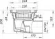 Schematische Darstellung eines Dallmer Hof- und Parkdeckablaufs mit Schnittansicht, verschiedenen Abmessungen und DN 100 Anschluss.