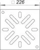 Dallmer Guss-Rost mit runder Öffnung und mehreren langen Vertiefungen in einem quadratischen Grundriss. Entwurf ohne sichtbare Maße oder Schrauben.