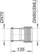 Dallmer Rohrverbinder mit zwei Durchmessern, illustrated in technischer Zeichnung, zeigt eine seitliche Ansicht mit maßstabsgetreuer Darstellung.