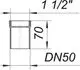 Schraubadapter mit Flachdichtung, zylindrische Form, mit Maßangaben wie DN 50 und 1 1/2" deutlich sichtbar. Marke Dallmer erkennbar.