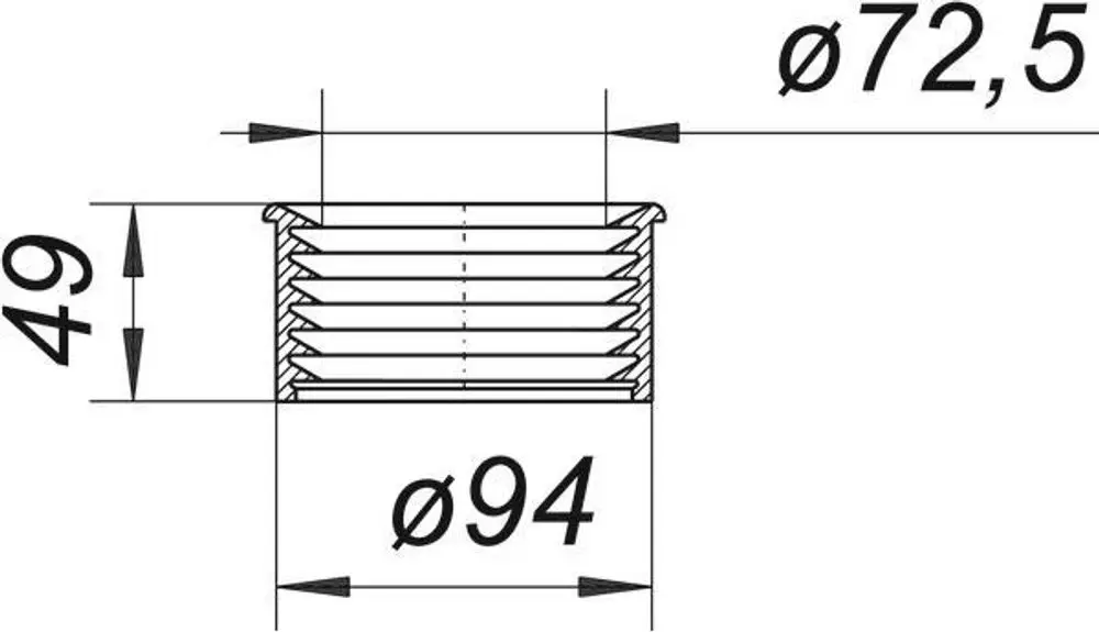 Dallmer Lippendichtung mit gestapelter Struktur, präsentiert in seitlicher Ansicht. Abmessungen und Durchmesser sind im Diagramm dargestellt.