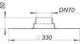Schematische Darstellung einer Rohrdurchführung von Dallmer mit einem Durchmesser von 70 mm und einer Basis mit 330 mm Durchmesser, Höhe 50 mm.