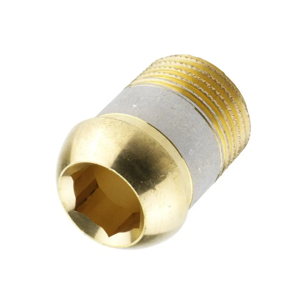 Vernickelter Nippel mit sechseckigem Innenbereich, geeignet für Danfoss Ventile wie RA, RAV, FJV. Sichtbare Gewindestruktur am Außenteil.