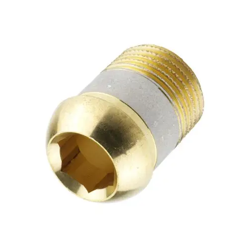 Vernickelter Nippel mit sechseckigem Innenbereich, geeignet für Danfoss Ventile wie RA, RAV, FJV. Sichtbare Gewindestruktur am Außenteil.