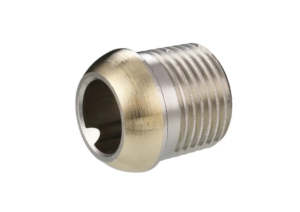 Kurzer Nippel aus Metall mit zwei Gewindeenden. Optisch passt er zu Produkten von Danfoss. Verwendung in Heizungs- und Rohrleitungssystemen möglich.