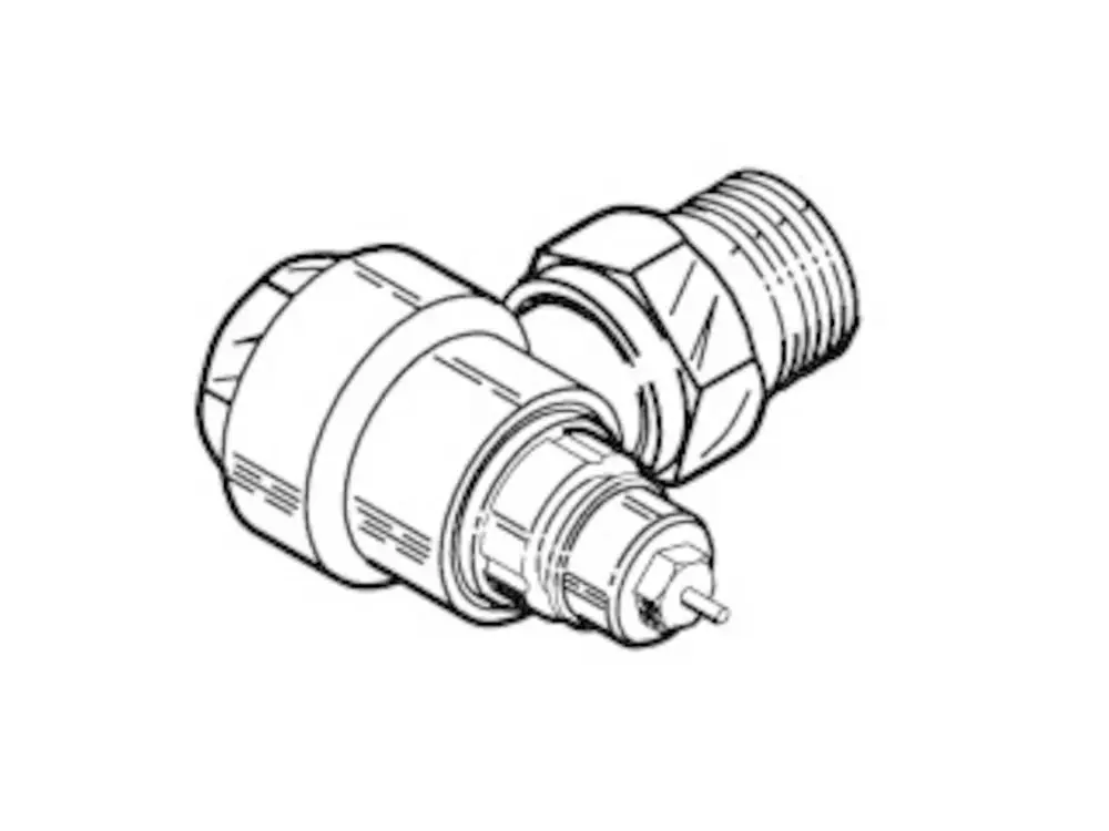 Danfoss Ventilgehäuse, gepaartes Design, bestehend aus zwei Verbindungsteilen, geeignet für Rohrsysteme. Eignet sich für verschiedene Installationen.
