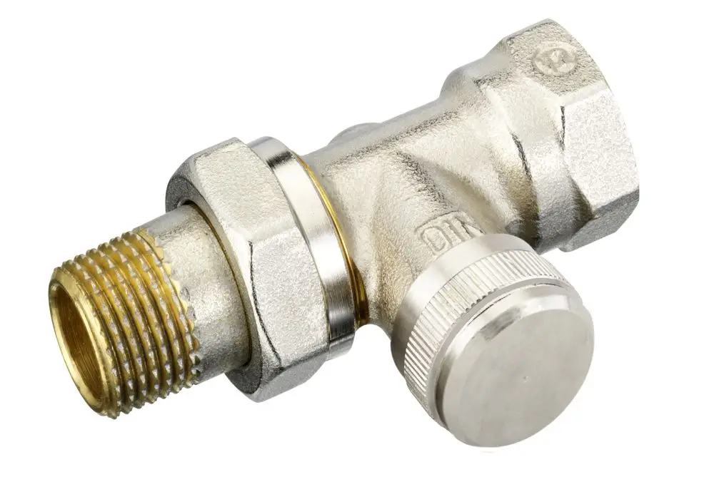 Rücklaufverschraubung aus Metall mit einem vernickelten Finish, sichtbar in einem geraden Design. Erzeugt von Danfoss, geeignet für hydraulische Systeme.