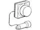Fühlerelement von Danfoss, bestehend aus einem Wandmodul mit Drehknopf und einem Anschlussstück. Das Produkt ist in einem einfachen, funktionalen Design gehalten.
