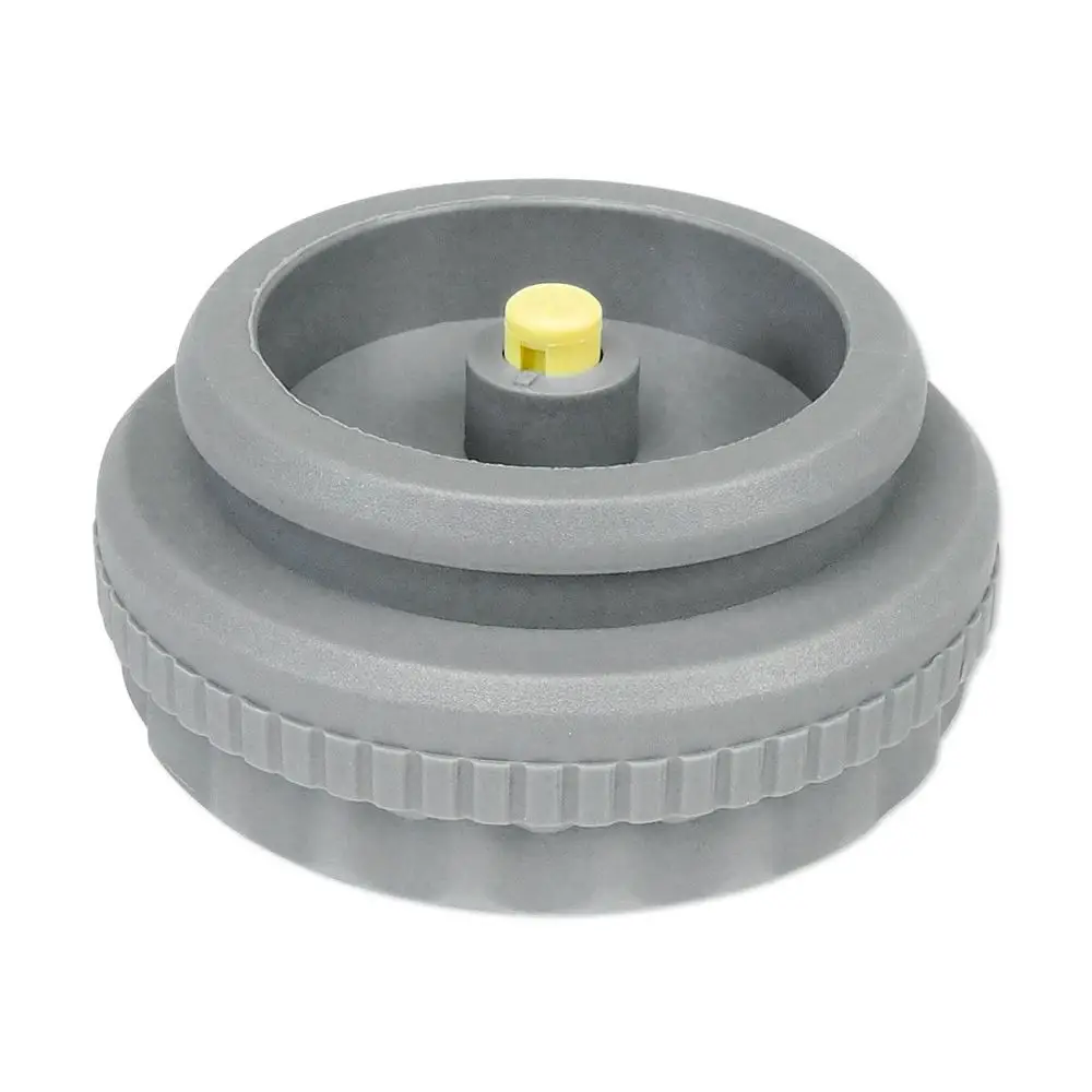 Adapter für Ventilanpassung, hergestellt von Danfoss, mit einem grauen Kunststoffgehäuse und zentralem gelbem Knopf. Geeignet für verschiedene Heizsysteme.