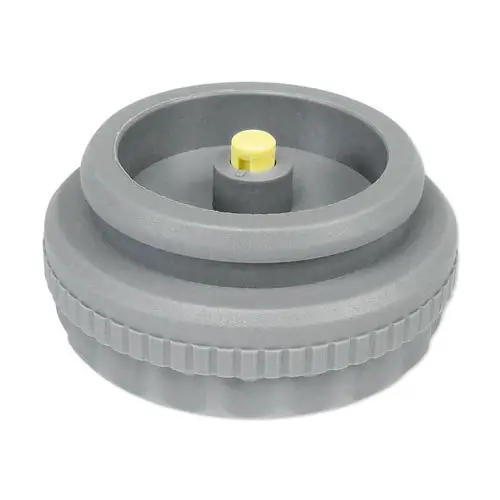 Adapter für Ventilanpassung, hergestellt von Danfoss, mit einem grauen Kunststoffgehäuse und zentralem gelbem Knopf. Geeignet für verschiedene Heizsysteme.