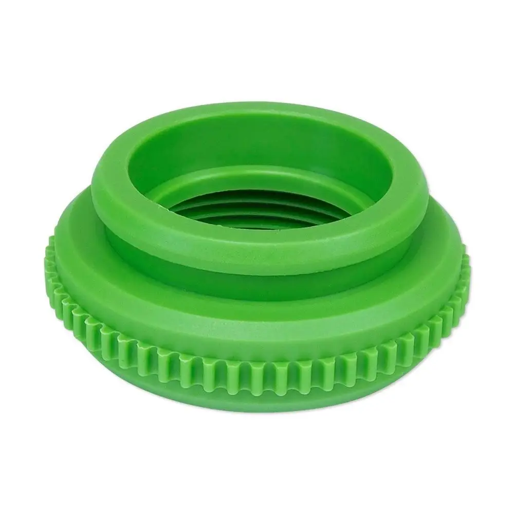 Grüner Adapter aus Kunststoff mit Gewinde zur Ventilanpassung, geeignet für Danfoss Produkte. Sichtbare Riffelung zur besseren Handhabung.