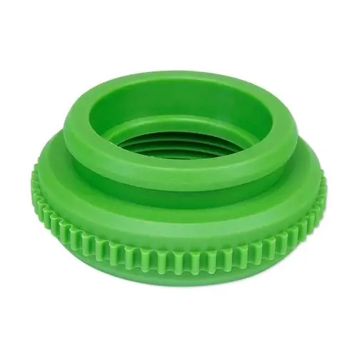 Grüner Adapter aus Kunststoff mit Gewinde zur Ventilanpassung, geeignet für Danfoss Produkte. Sichtbare Riffelung zur besseren Handhabung.