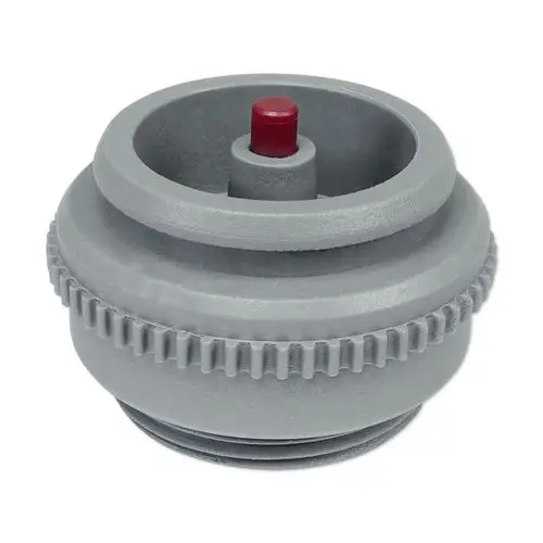 Adapter für Ventilanpassung in grau mit rotem Stift in der Mitte, geeignet für Danfoss Systeme. Gewinde an der Unterseite zur Verbindung mit anderen Komponenten.