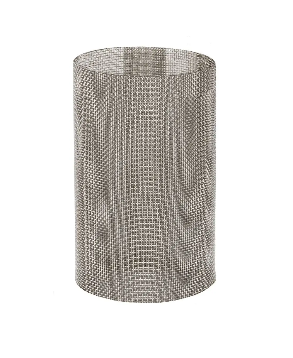 Edelstahlsieb in zylindrischer Form, verwendet in Anwendungen von Danfoss, um Flüssigkeiten zu filtern und Verunreinigungen zurückzuhalten.