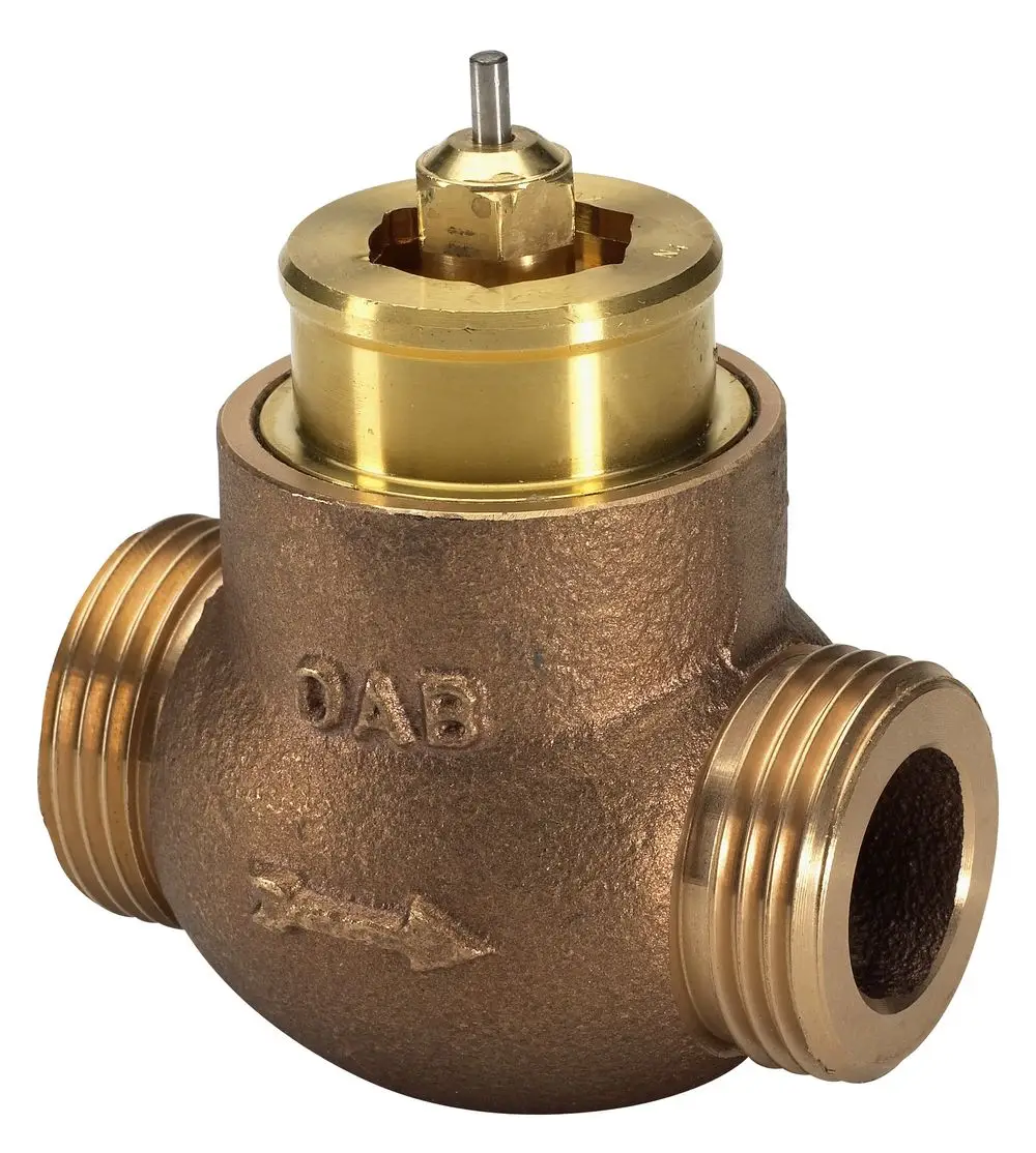 Danfoss Durchgangsventil aus Metall mit zwei Anschlussgewinden. Regelunitausführung sichtbar in der oberen Baugruppe.