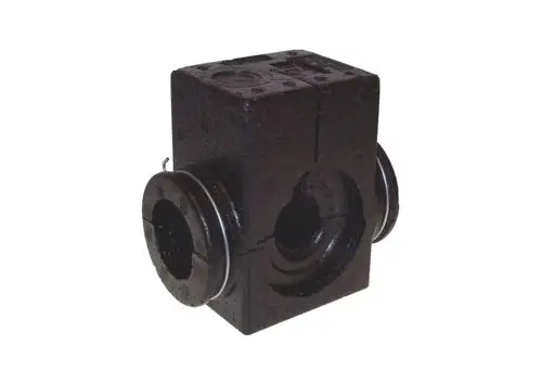 Schwarze EPP-Isolierschale mit zwei Öffnungen und runder Form, geeignet für Rohre in Anwendungen wie bei Danfoss ASV-P/PV/I/M und USV-I/M bis 120 °C.