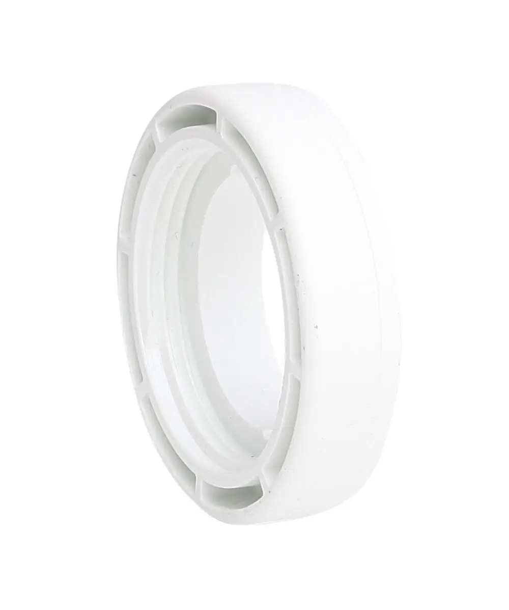 Weißer Adapter mit runder Form und Innengewinde, geeignet für Danfoss Produkte. Zeigt eine glatte Oberfläche und ist für Anschlusszwecke konzipiert.