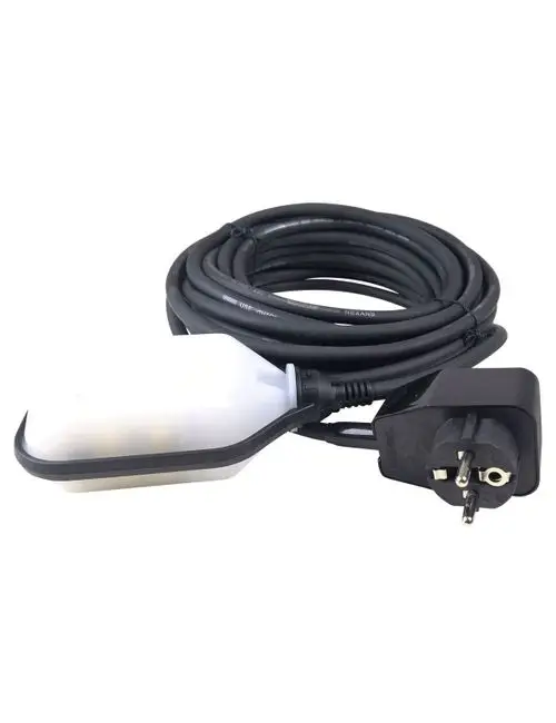 Kabel mit Schwimmerschalter und Stecker, hergestellt von Grundfos. Der Schwimmerschalter ist an einem langen, flexiblen Kabel befestigt, das für den Einsatz in Wasser geeignet ist.