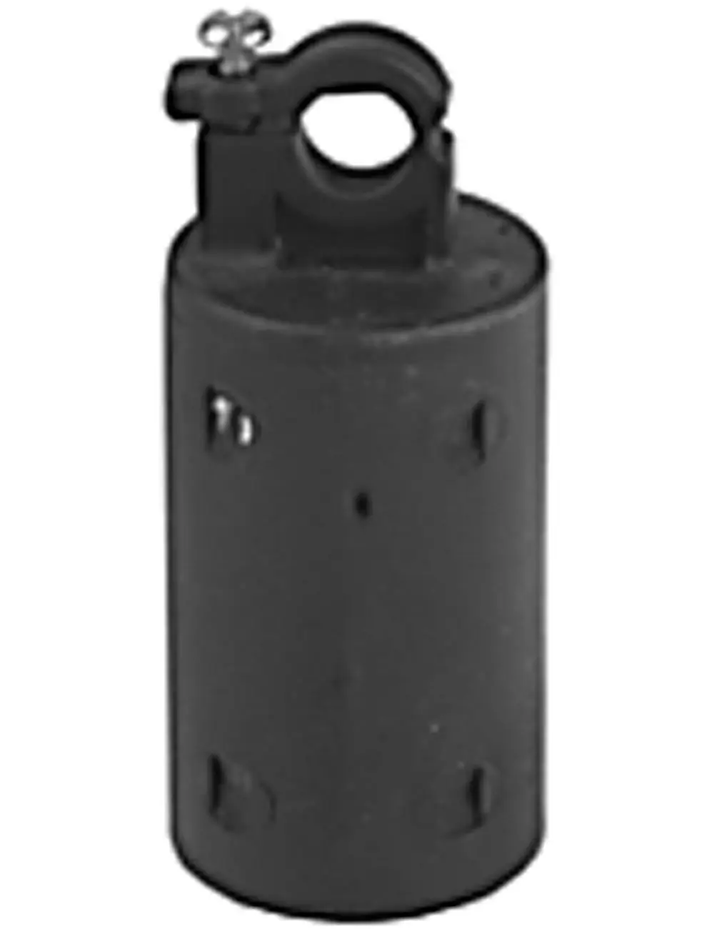 Schwarzes, zylindrisches Gewicht von Grundfos mit Halterung oben, geeignet für Zubehörteile in Pumpensystemen.