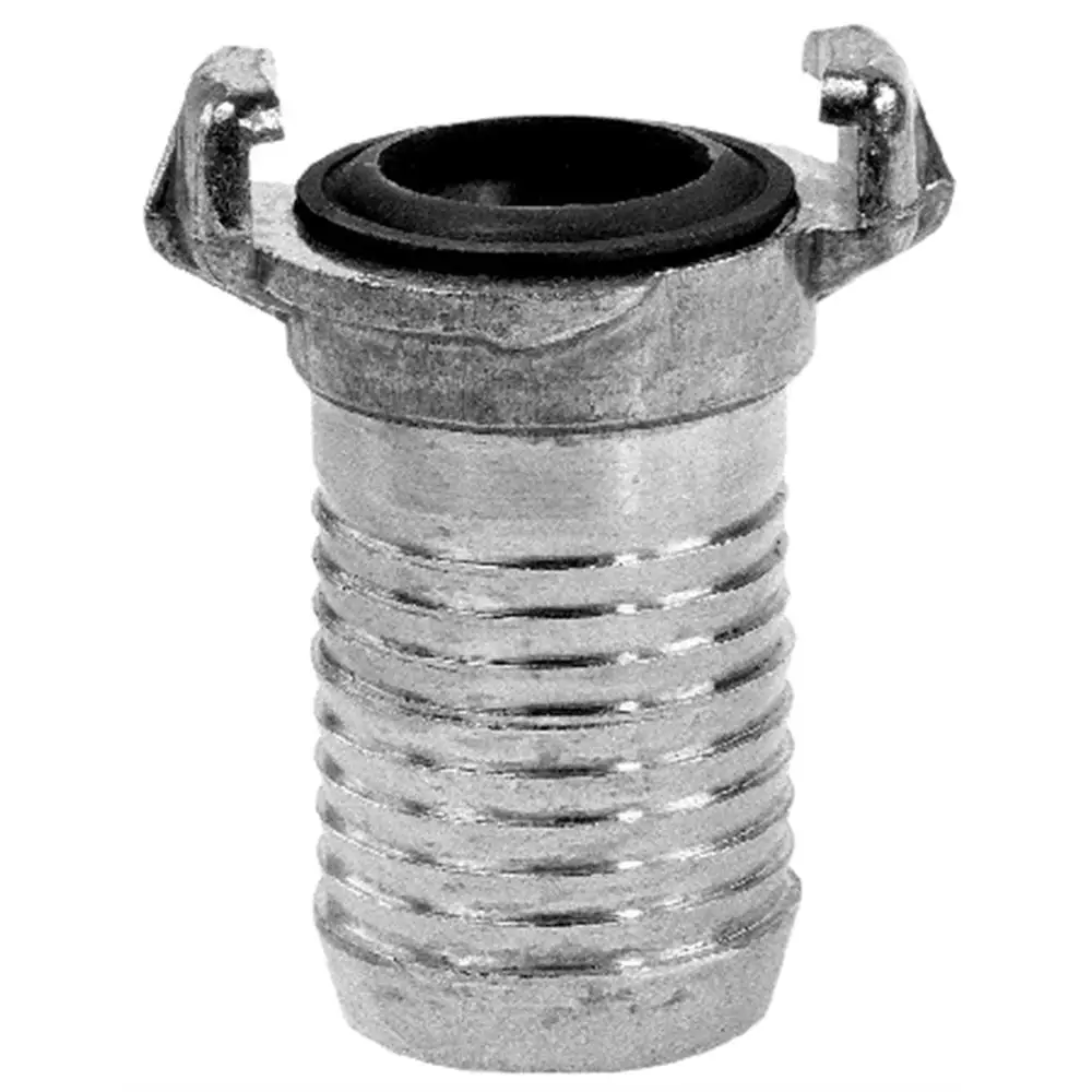 Metallische Schlauchkupplung von Grundfos mit gerilltem Körper und Dichtungsring, geeignet für den Anschluss an Schmutz- und Abwasserpumpen.
