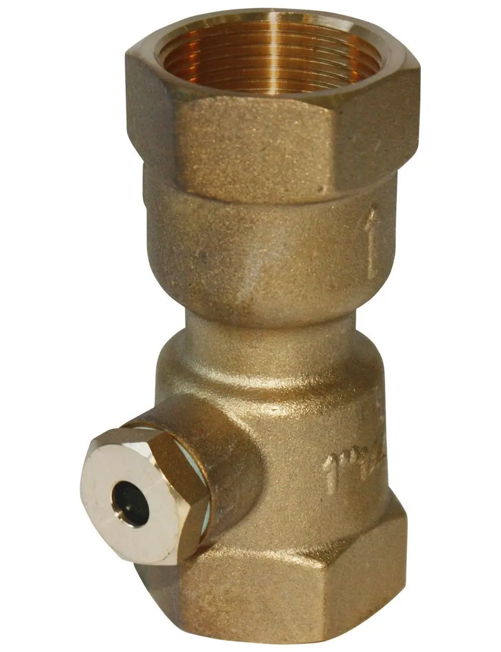 Messingventil mit Gewindeverbindung und seitlichem Anschluss, zur Verwendung in Verbindung mit Grundfos Unterwasserpumpen.