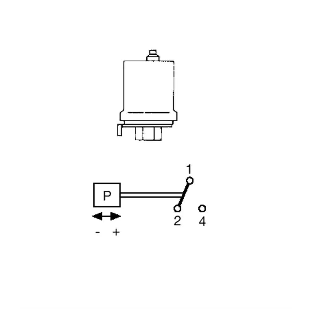 Druckschalter von Grundfos für Unterwasserpumpen, mit schematischer Darstellung der elektrischen Anschlüsse und Funktionsweise, inklusive Bezeichnung der Anschlusskontakte.