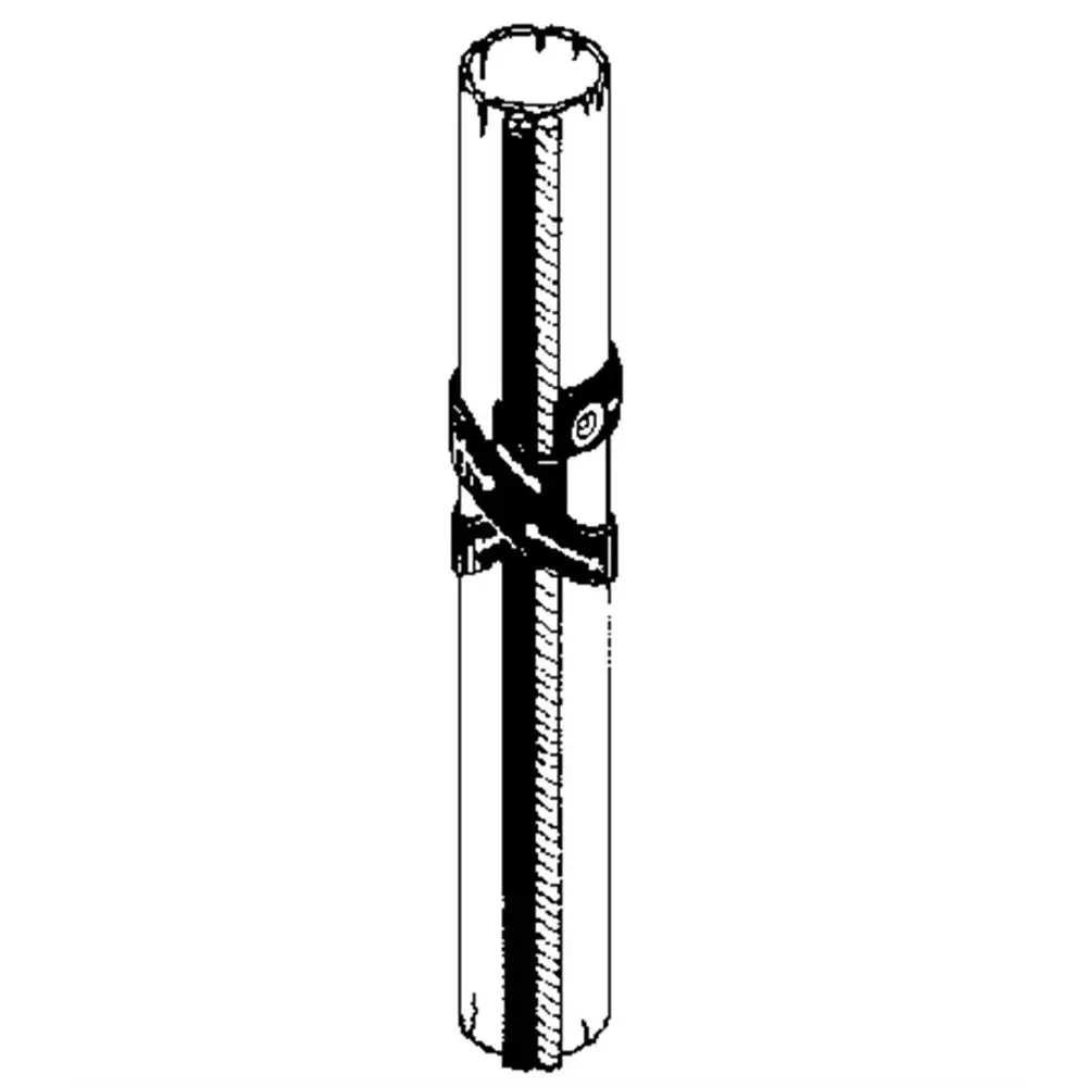 Schemenhafte Darstellung einer Kabelschelle, die für Grundfos Unterwasserpumpen gedacht ist, mit einem elastischen Band und einer Befestigungsschraube für die Montage.