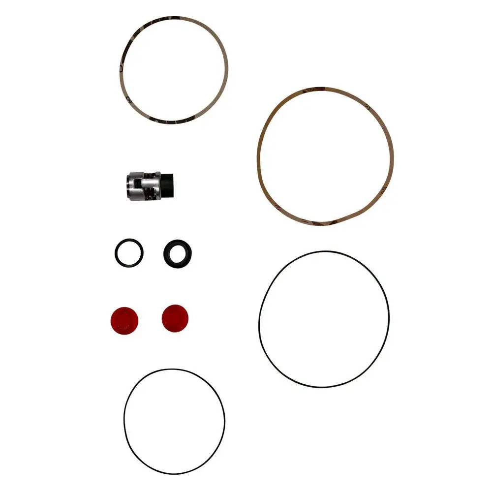 Ersatzteilkit von Grundfos mit verschiedenen Dichtungsringen, einem Metallteil und O-Ringen, zur Verwendung in Pumpenanwendungen.