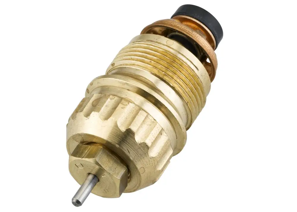 Ventileinsatz aus Metall, mit Gewinde und einem Dichtungsring. Teil eines Temperaturbegrenzungssystems, hergestellt von Danfoss. Keine weiteren spezifischen Maße oder Bezeichnungen sichtbar.