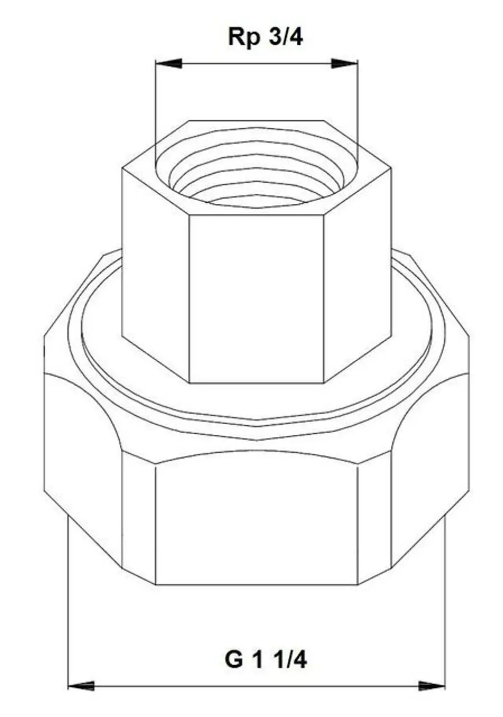 Verschraubung für Heizungsanwendungen, mit Gewindeanschlüssen. Geeignet für die Verwendung mit Grundfos-Heizungspumpen.