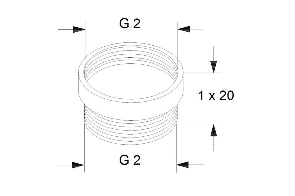 Grundfos Zubehör für Umwälzpumpen, darstellendes Ausgleichsstück mit Gewinde, gezeigt von oben mit detaillierten Maßen und Verbindungsinformationen.