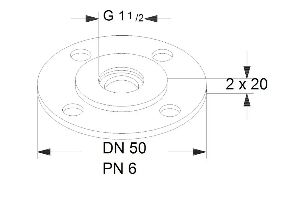 Flansch von Grundfos mit zentralem Gewinde und mehreren Bohrungen zur Befestigung, geeignet für Umwälzpumpensysteme.