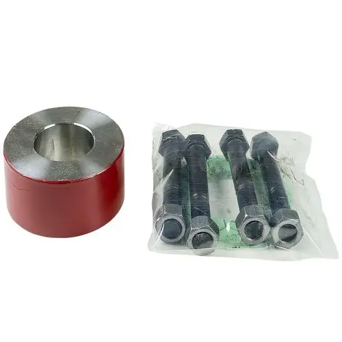 Grundfos Zubehörset bestehend aus einem rotem, runden Bauteil mit metallischer Innenfläche und mehreren schwarzen Schrauben in durchsichtiger Verpackung.