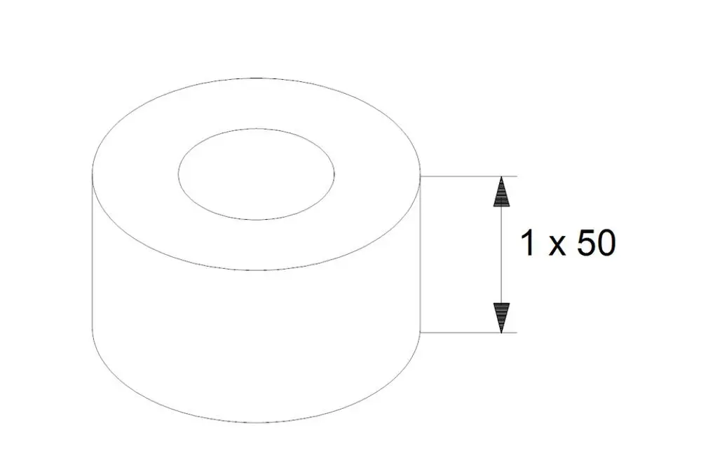 Zylindrisches Teil von Grundfos mit zentralem Loch und gleichmäßiger Oberfläche, dargestellt in einer technischen Zeichnung, die Maße und Form zeigt.