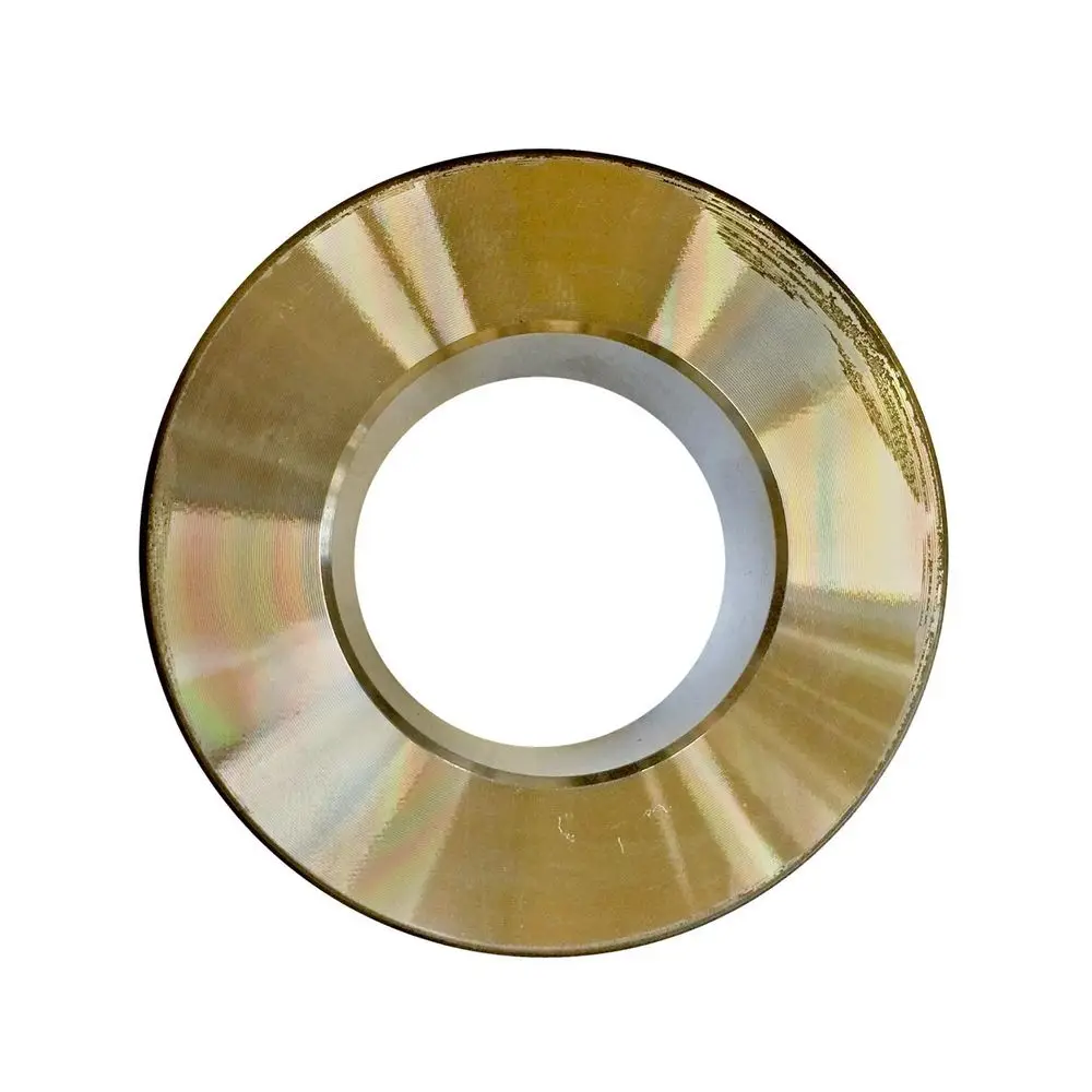 Rundes Metall-Bauteil mit zentralem Loch und glänzender Oberfläche, möglicherweise Zubehör von Grundfos für Umwälzpumpen.