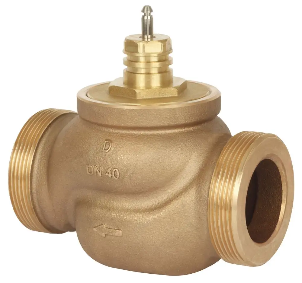 Danfoss Durchgangsventil mit Außengewinde und einem zentralen Stellmechanismus. Die Bauform ist kompakt und für den Einsatz in Rohrsystemen geeignet.