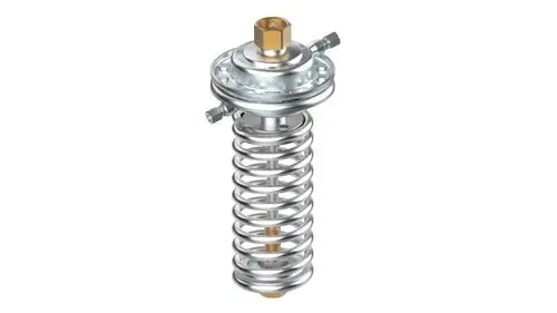 Danfoss-Differenzdruckregler mit rotierender Feder, Anschluss für Druckmessung und einstellbarem Überdruck. Metallische Konstruktion, geeignet für Druckregelungsanwendungen.