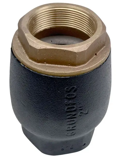 Schwarzes Belüftungsventil mit einem bronzenen Gewindeanschluss. Hersteller Grundfos. Teil geeignet für Unterwasserpumpen.