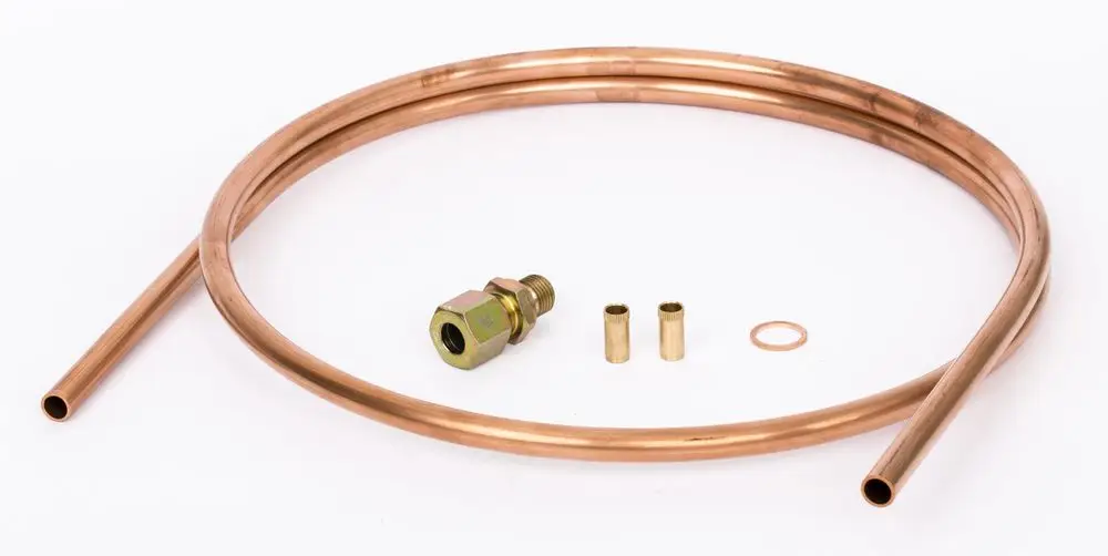 Kupferrohr mit zwei Endstücken und einer Verbindung, das von der Marke Danfoss stammt, für Anwendungen in der Steuerleitungstechnik.