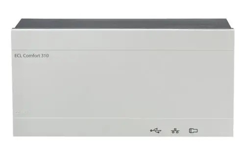 Danfoss ECL Comfort 310B, elektronischer Regler in weißer Ausführung, mit Anschlussmöglichkeiten für USB und weiteren Schnittstellen.
