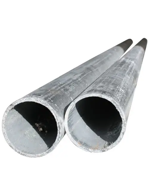 Stahlführungsrohre von Grundfos für Schmutz- und Abwasserpumpen, mit offenen Enden und glatter Innenfläche, nebeneinander liegend.