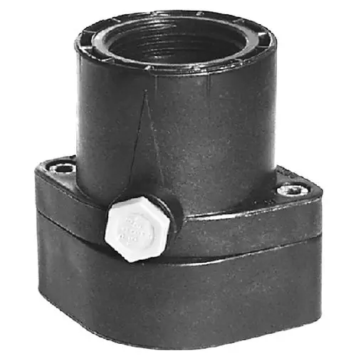 Rückschlagklappe aus Kunststoff, passend für Abwasser- und Schmutzwasserpumpen der Marke Grundfos. Sichtbare Gewinde und Anschlussmöglichkeiten am Gehäuse.